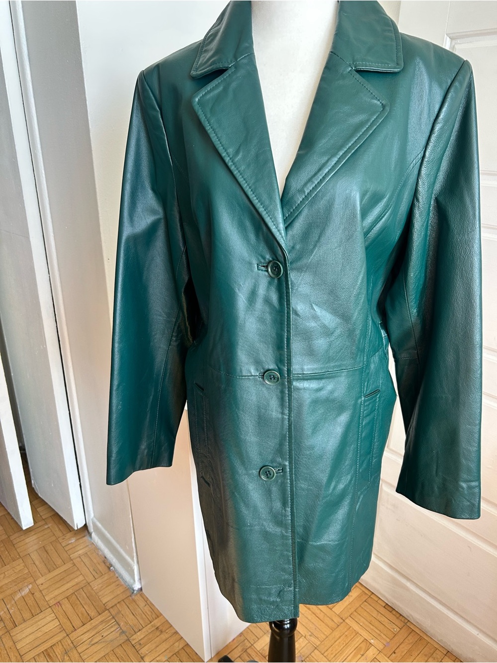 Terry Lewis Classic Luxuries Green Genuine Leather Long Coat Size S